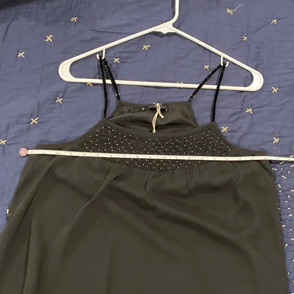 Lucky Brand smocked cami NWT black beaded tank top velvet straps Size Small - Picture 9 of 10